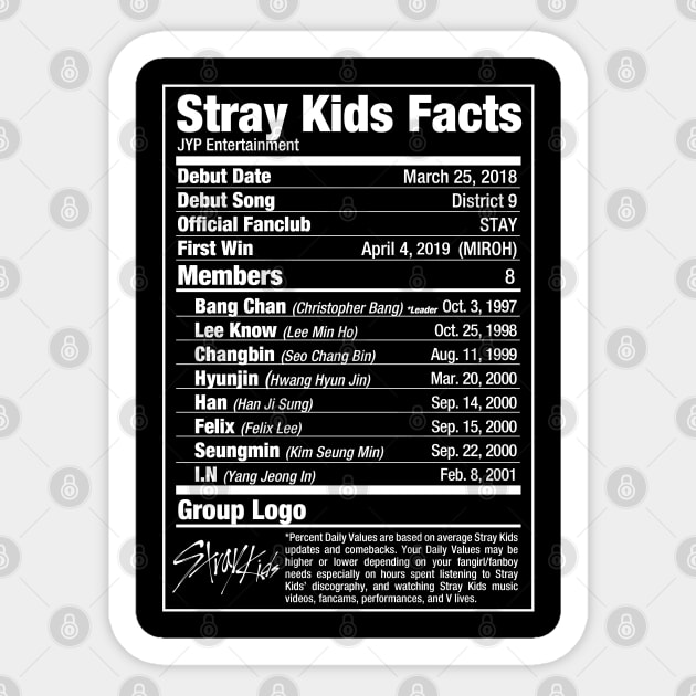Stray Kids Kpop Nutritional Facts 2 Sticker by skeletonvenus
